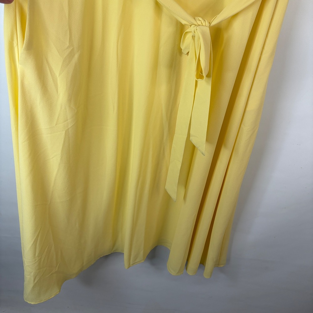 1.STATE Faux Wrap Dress Womens 20W Yellow Ruffle Sleeve Midi V-Neck Belted - Picture 8 of 9